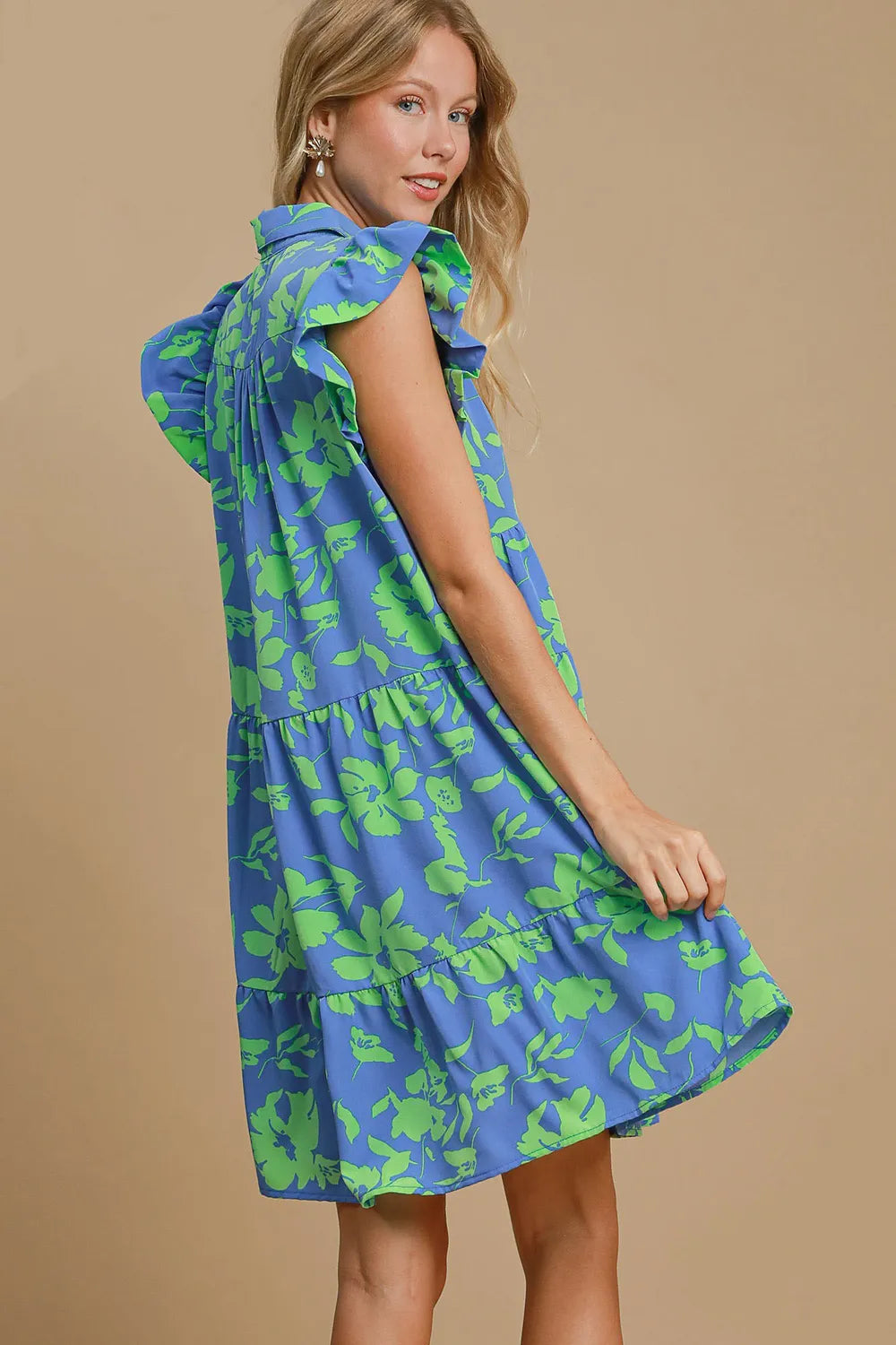 Umgee Full Size Floral Print Ruffle Cap Sleeve Tiered Dress Plus Size