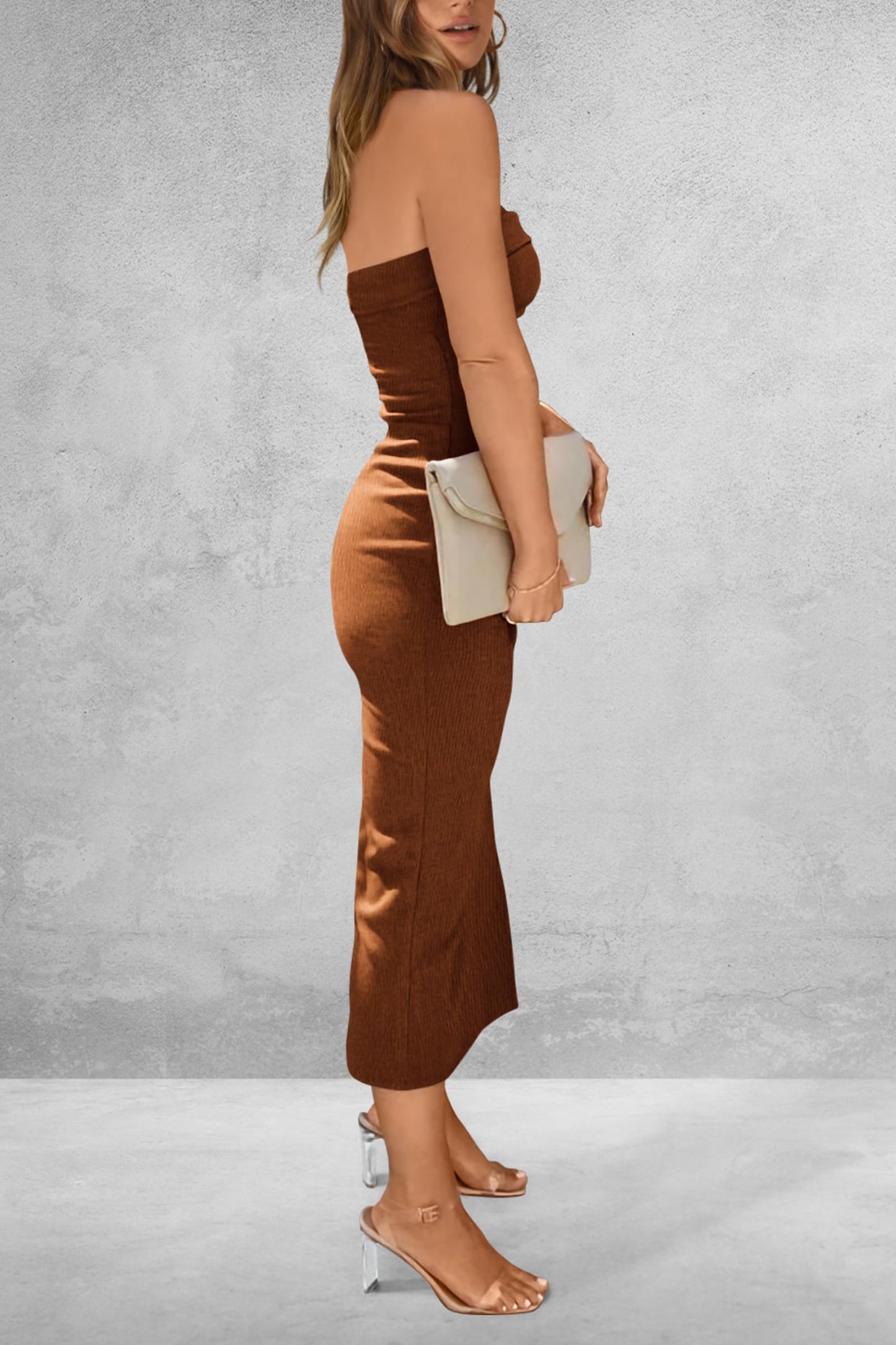 Slit Tube Midi Dress Brown