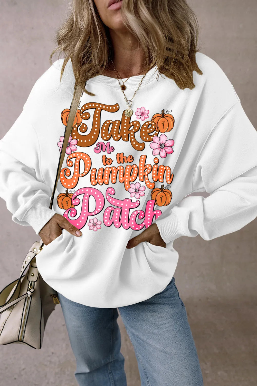 Letter Graphic Long Sleeve Sweatshirt White