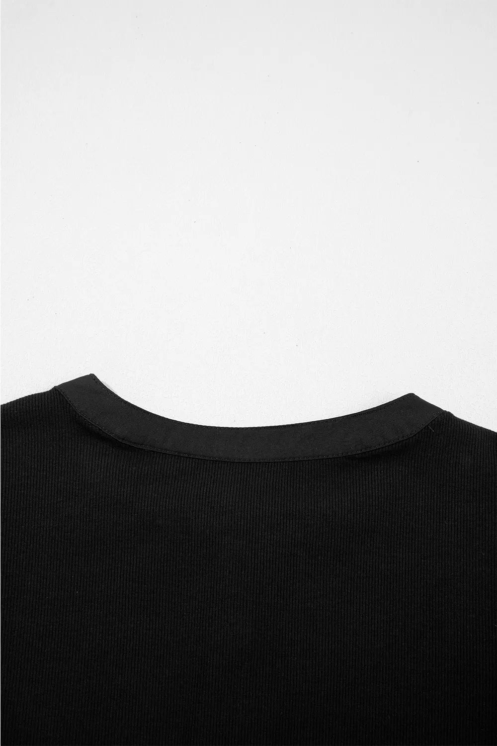 Ribbed Patchwork Puff Sleeve Half Button Placket Slim Fit Top