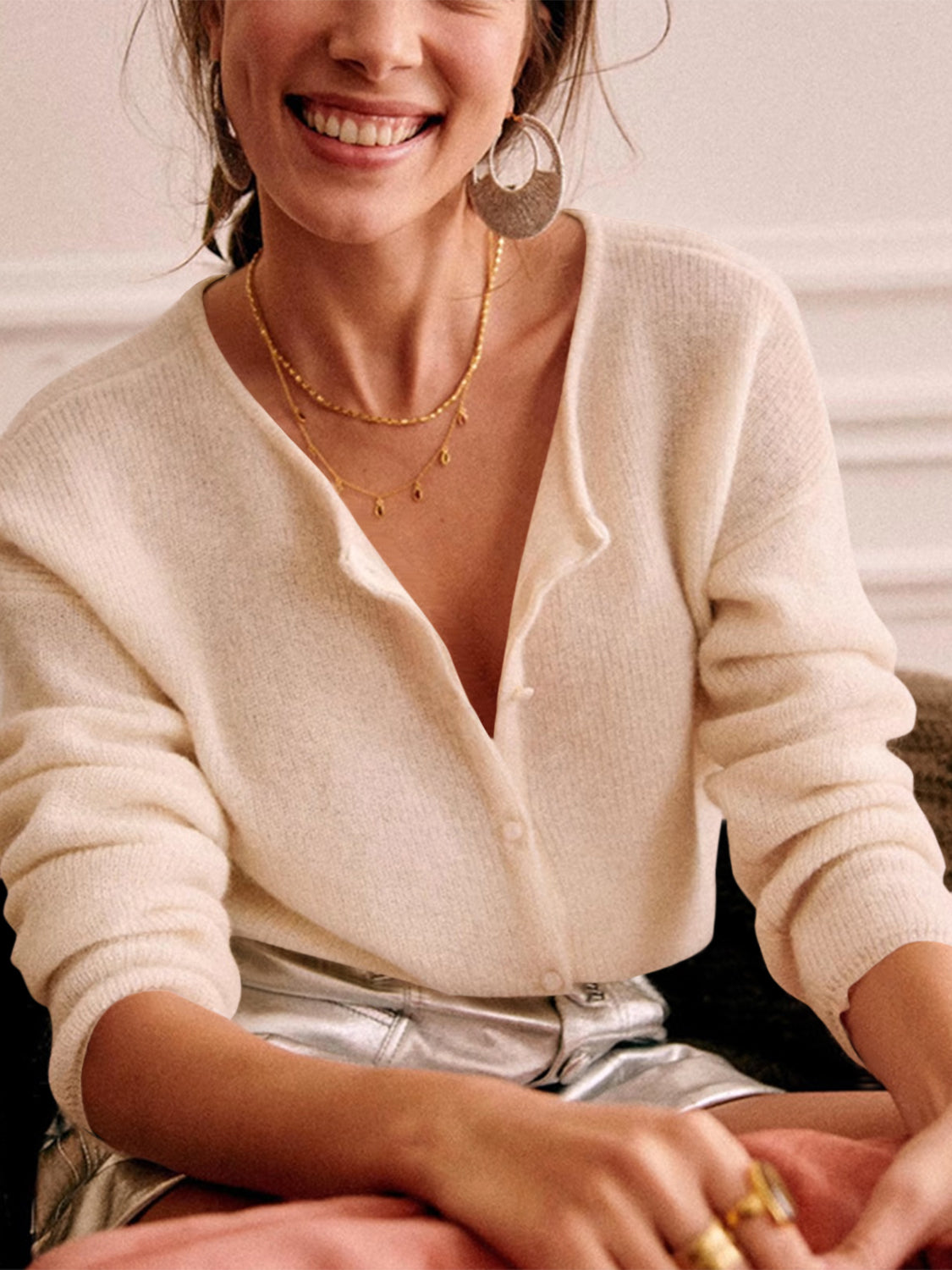 Button Down Long Sleeve Sweater Dust Storm