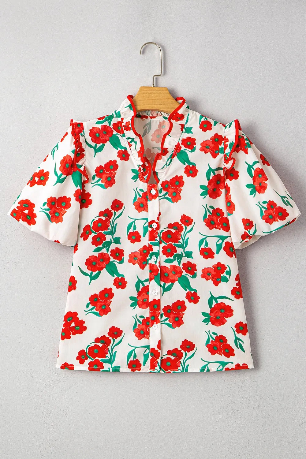 Printed V-Neck Short Sleeve Shirt