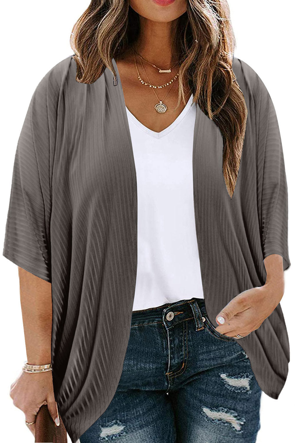 Plus Size Ribbed Cocoon Cover Up Dark Gray