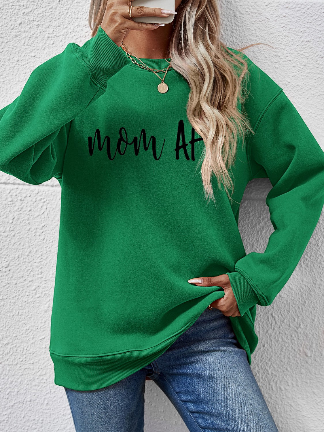 Letter Graphic Dropped Shoulder Sweatshirt Green