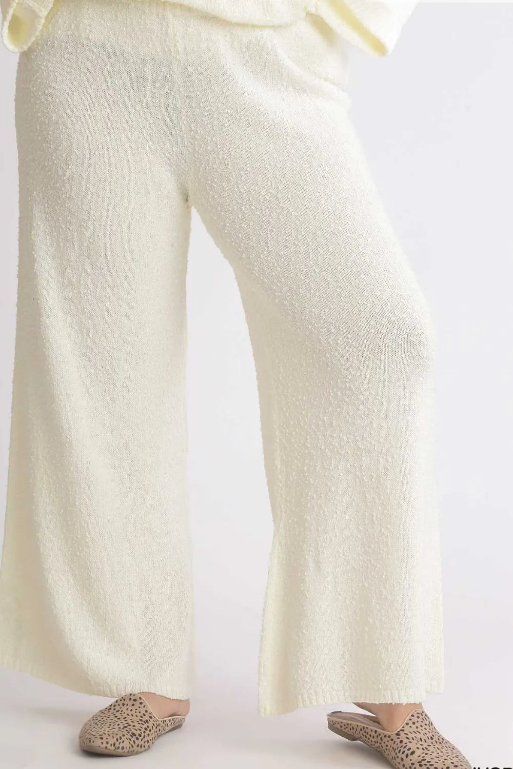 Umgee Full Size Elastic Waistband Wide Leg Sweater Pants Plus Size