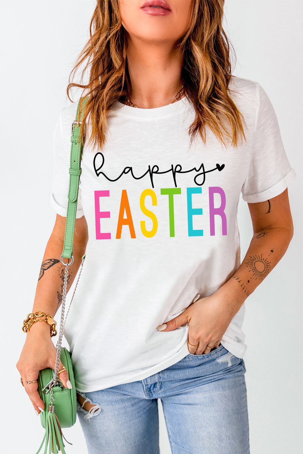 HAPPY EASTER Round Neck Short Sleeve T-Shirt White