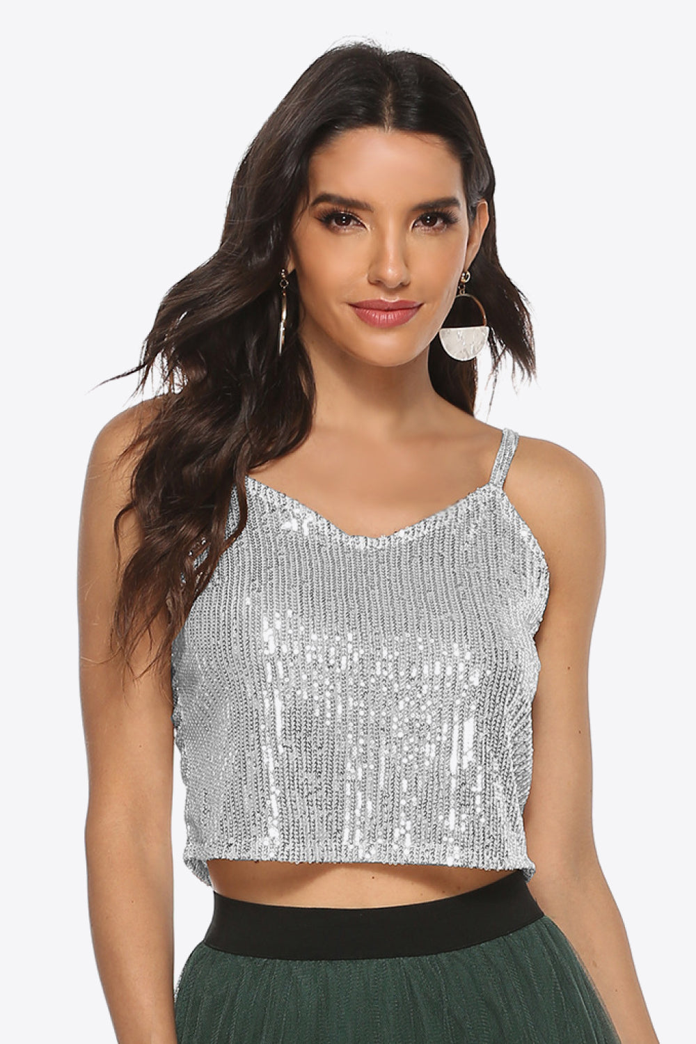 Sequin Cropped Cami Silver One Size