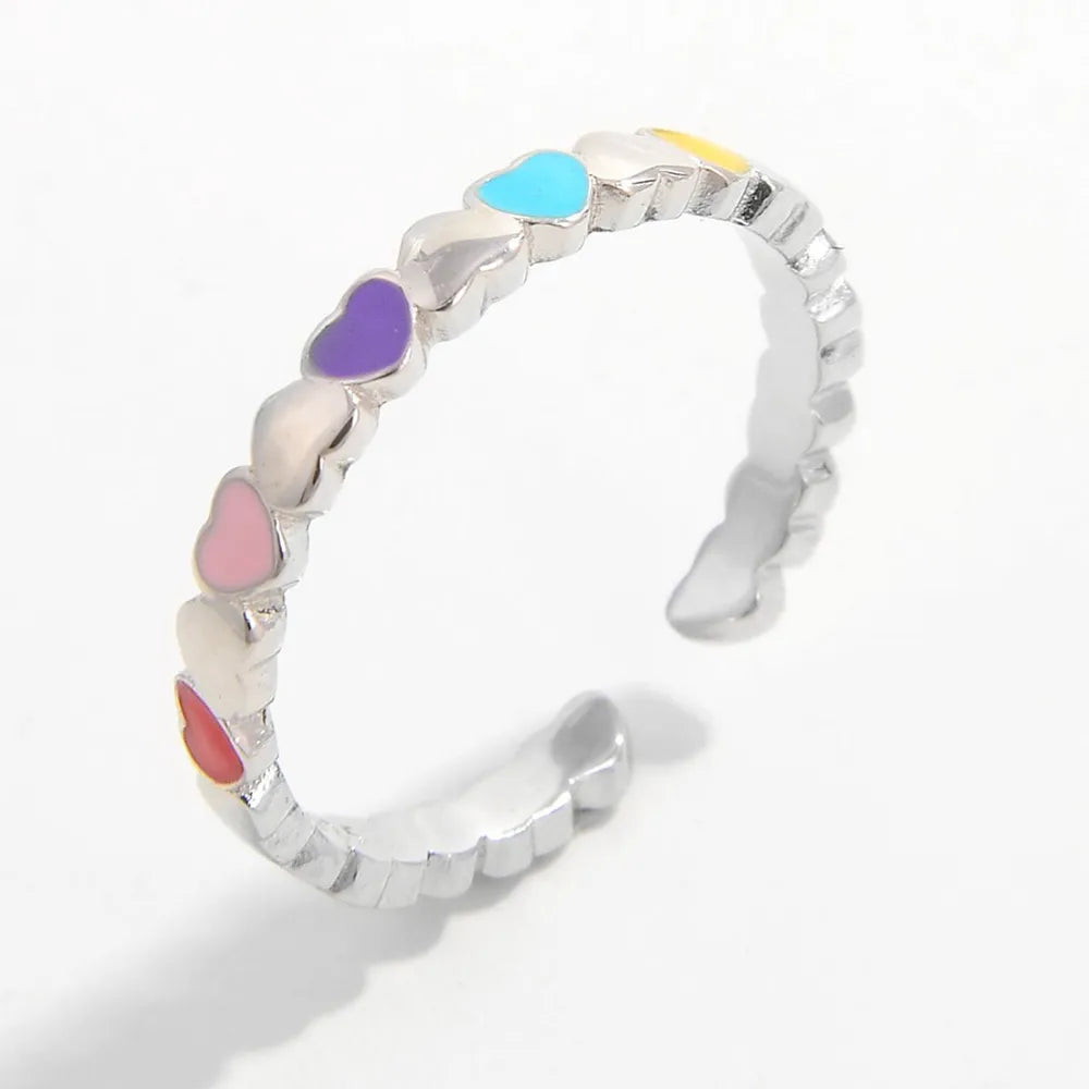 925 Sterling Silver Drip Oil Heart Ring Silver