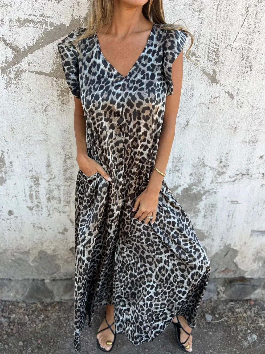 Full Size V-Neck Cap Sleeve Wide Leg Jumpsuit Plus Size Gray