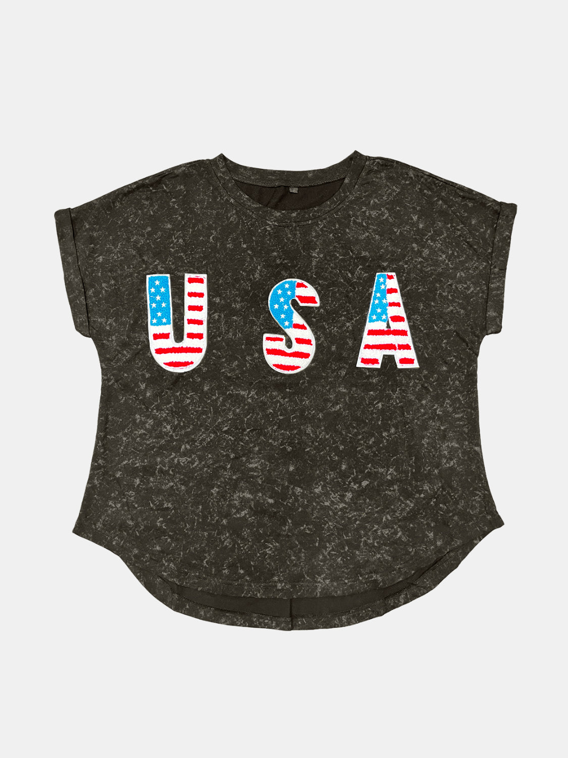 USA Round Neck Short Sleeve T-Shirt Black