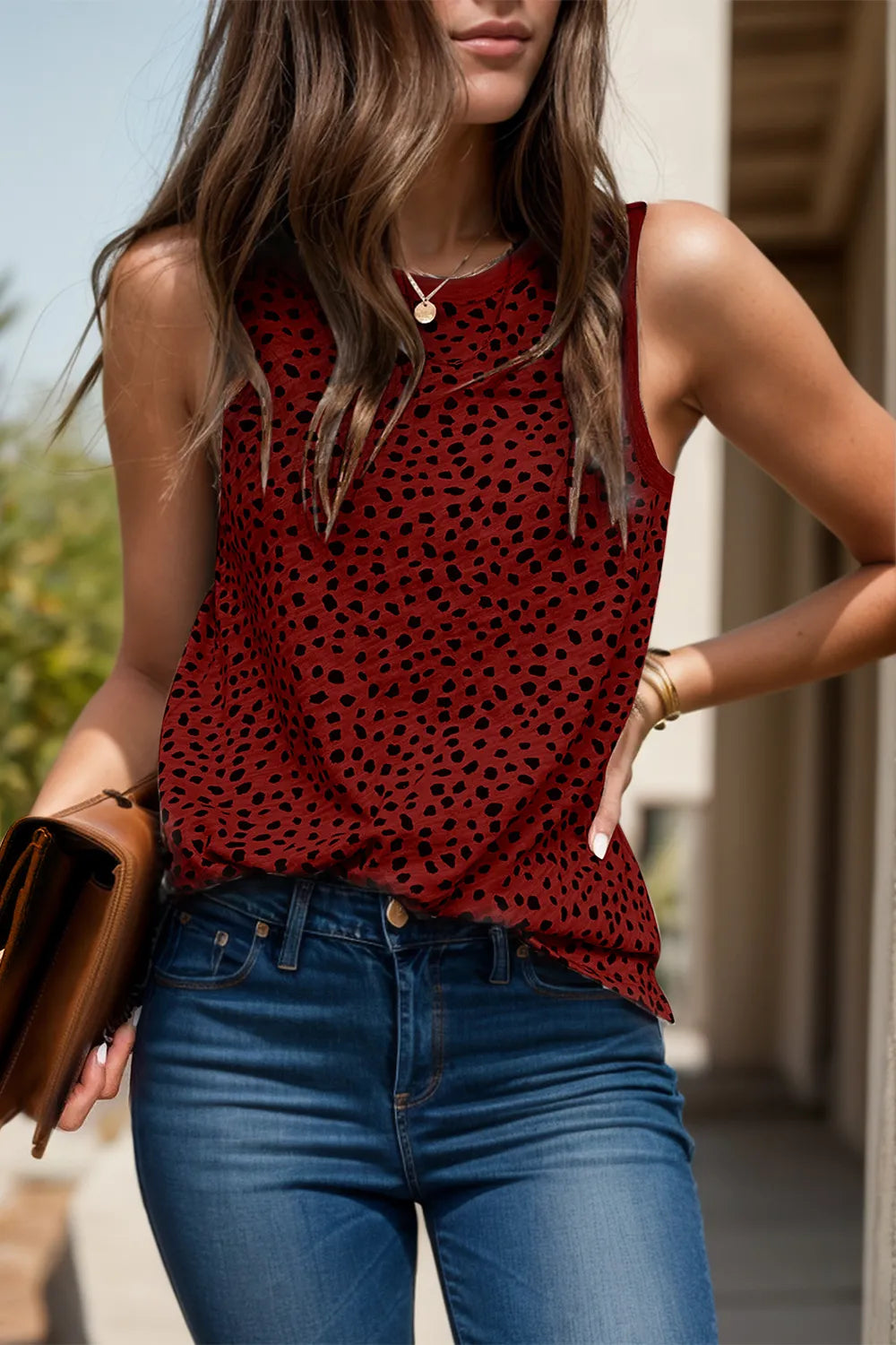 Printed Round Neck Tank Burgundy