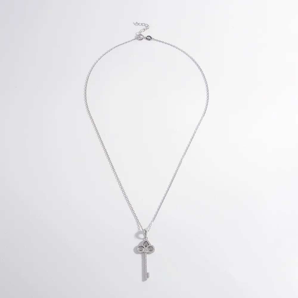 925 Sterling Silver Inlaid Zircon Key Shape Necklace
