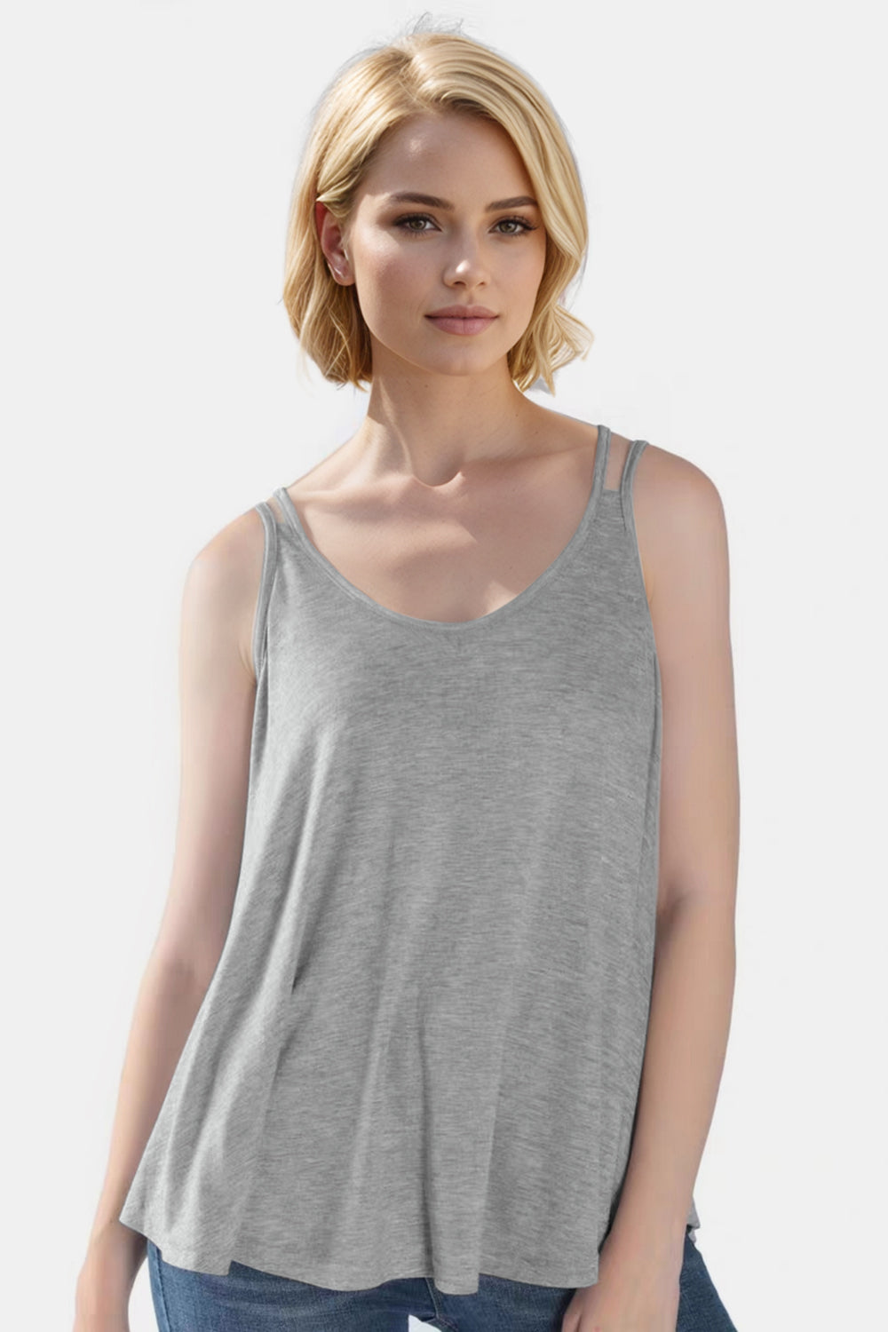 Basic Bae Bamboo Scoop Neck Double Spaghetti Straps Cami Gray