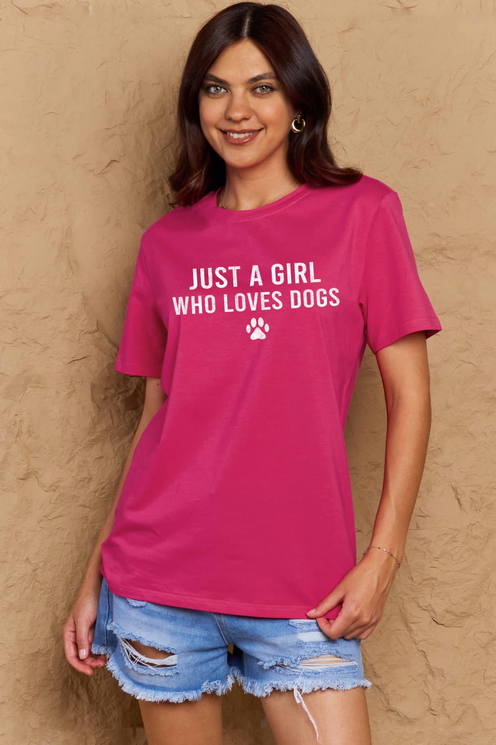 Simply Love Full Size Dog Paw Graphic Cotton T-Shirt Hot Pink
