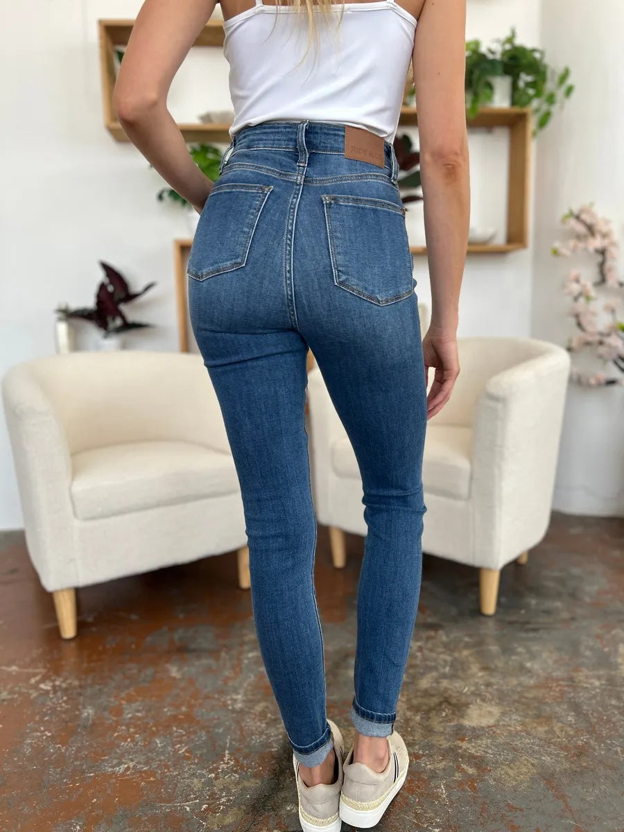 Judy Blue Full Size Cuffed Hem Skinny Jeans Medium