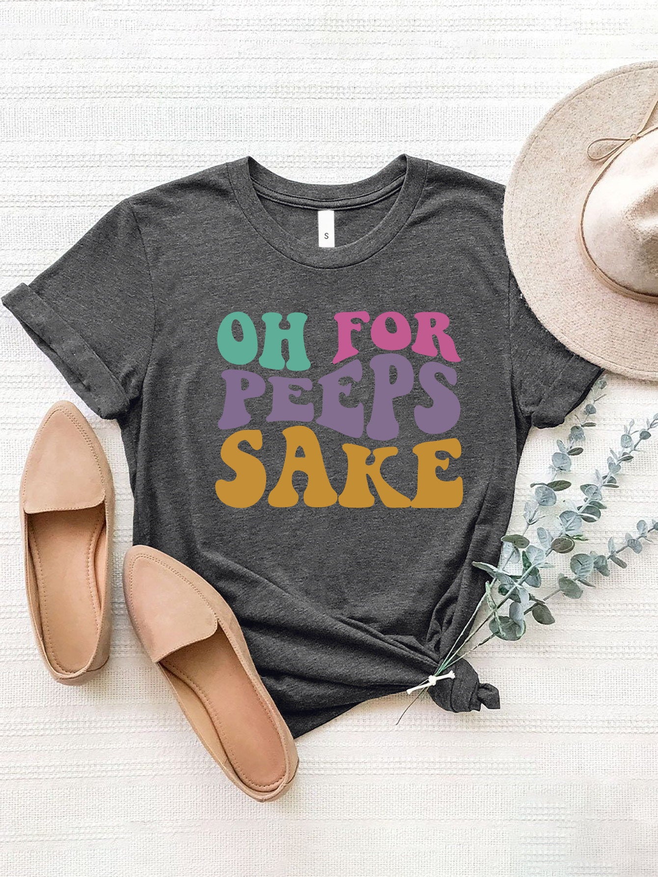 OH FOR PEEPS SAKE Round Neck T-Shirt Dark Gray