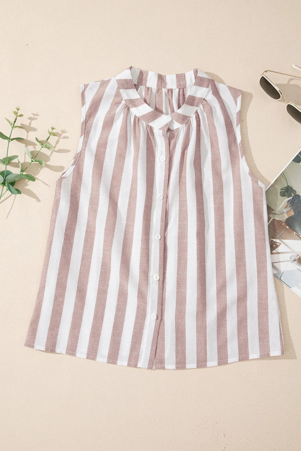 Stripe Button Down Sleeveless Shirt