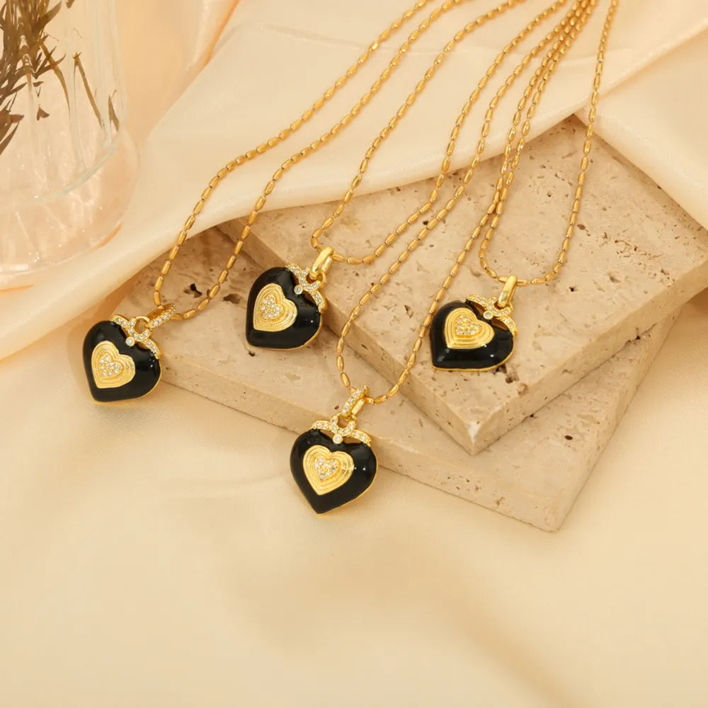 Titanium Steel Heart Shape Necklace Gold One Size