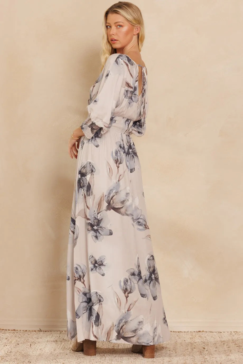 BiBi Floral Print Open Tie Back Maxi Dress