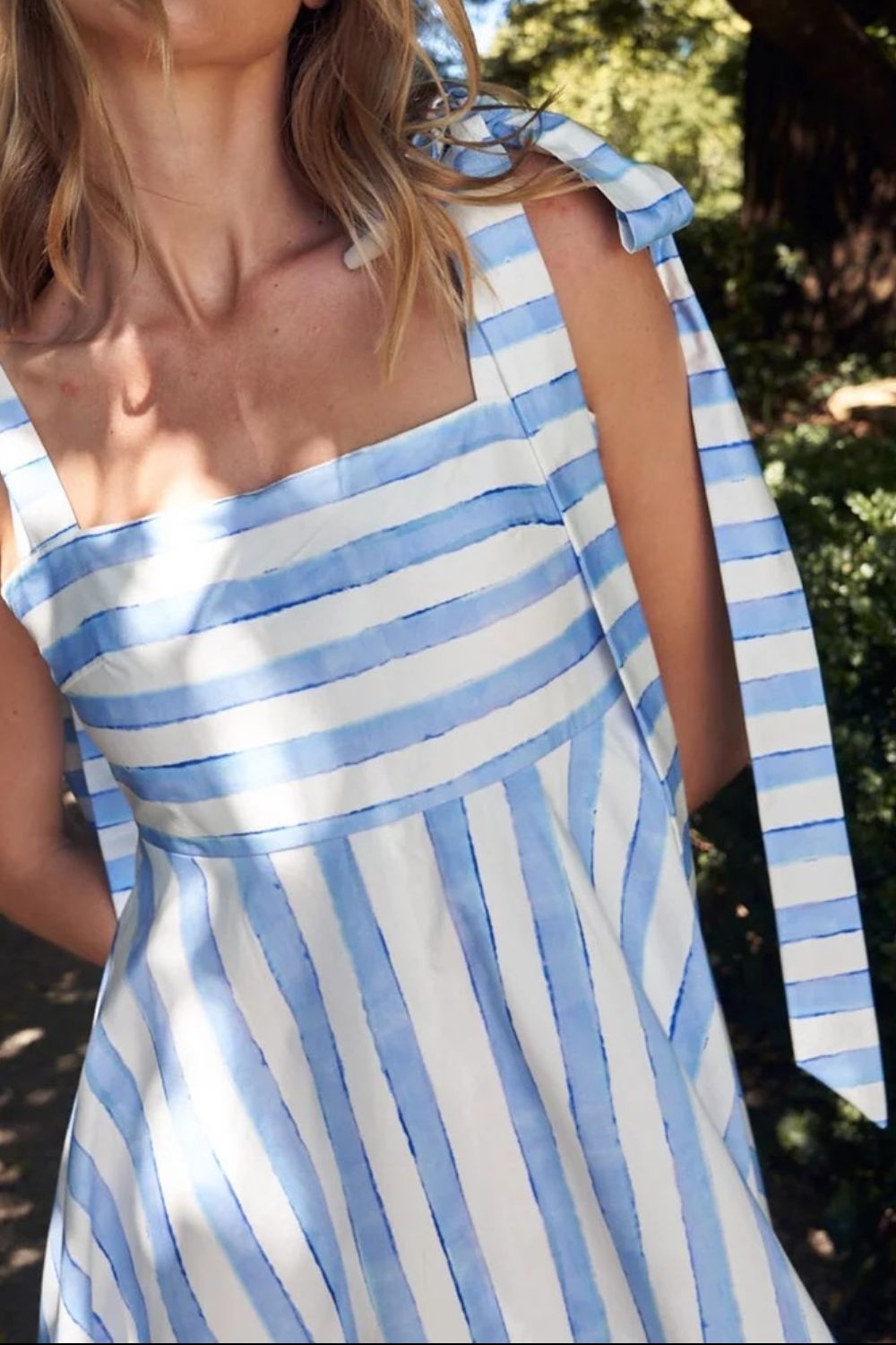 Striped Square Neck Wide Strap Dress