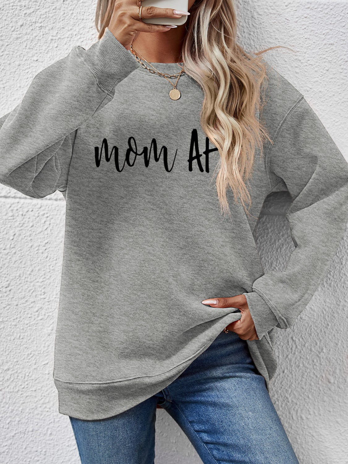 Letter Graphic Dropped Shoulder Sweatshirt Charcoal
