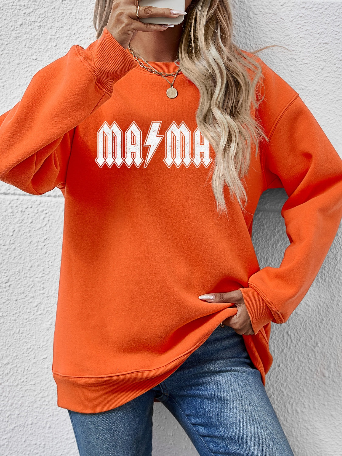 Letter Graphic Dropped Shoulder Sweatshirt Pumpkin