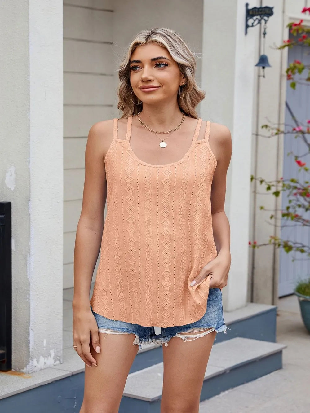 Eyelet Scoop Neck Tank