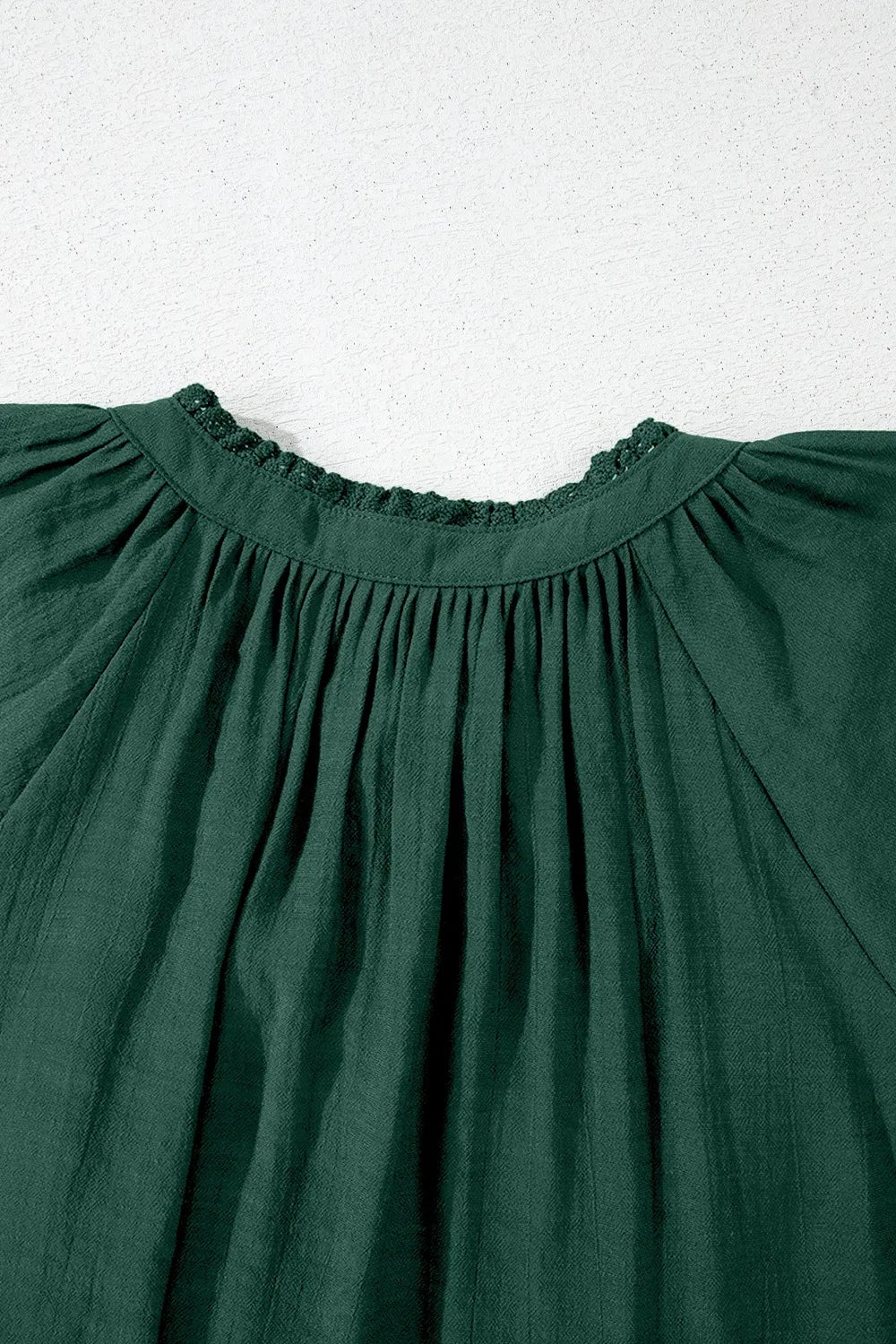 Eyelet Embroidered Sleeve Tie Neck Blouse