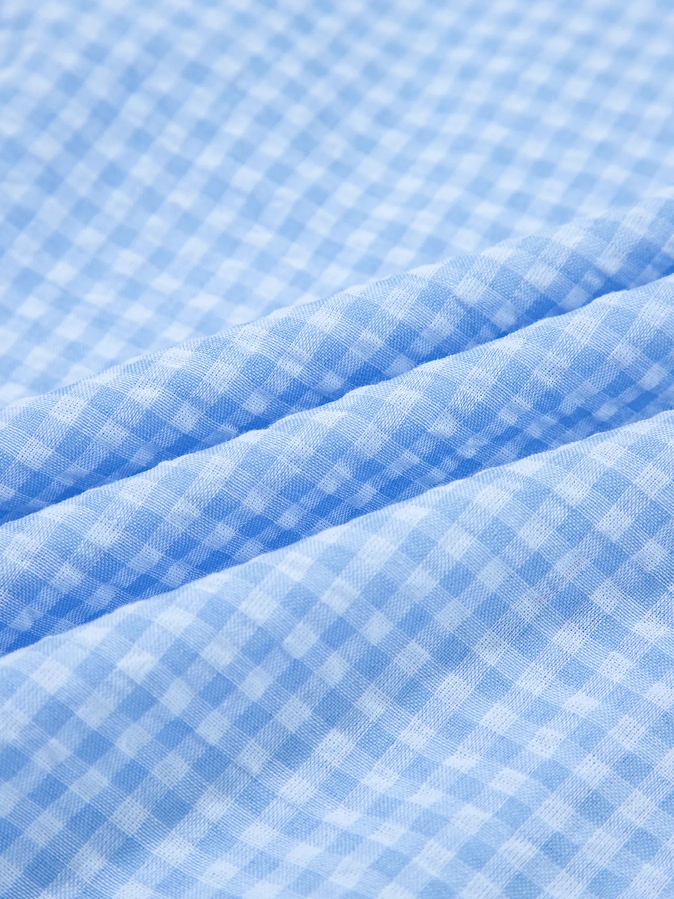 Gingham Print Puff Sleeve Button-Up Shirt