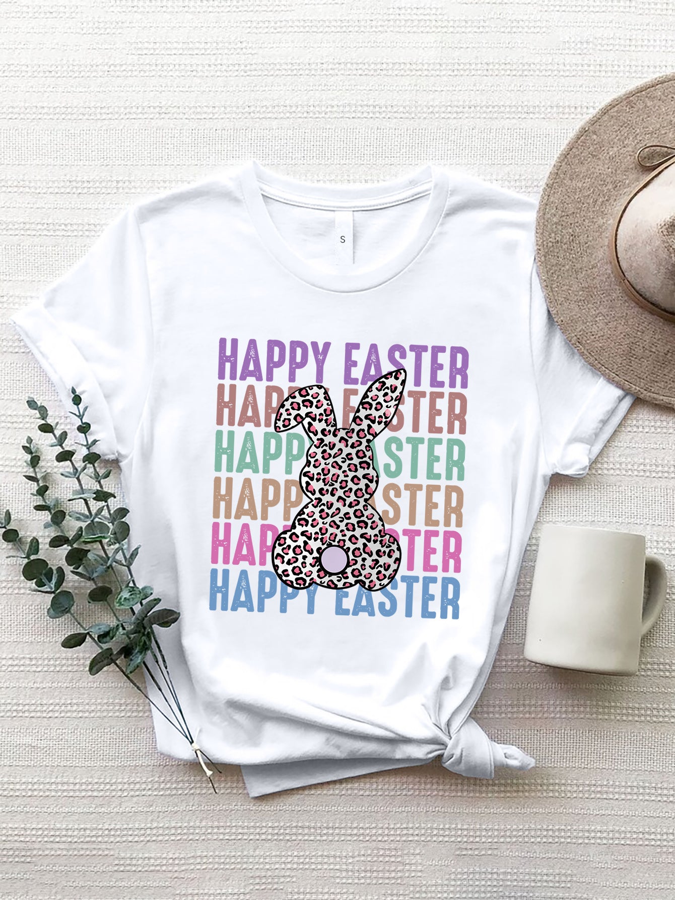 HAPPY EASTER Round Neck Short Sleeve T-Shirt White