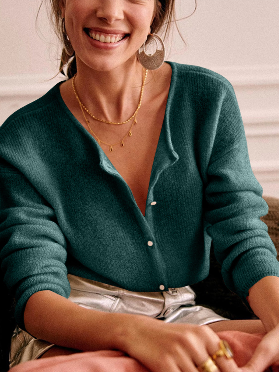 Button Down Long Sleeve Sweater Turquoise