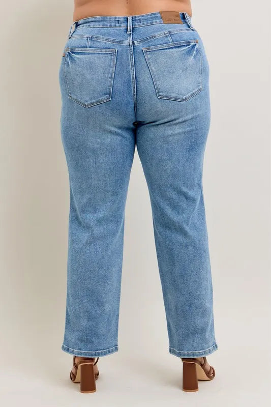 Judy Blue Full Size Tummy Control Vintage Wash Straight Jeans Plus Size