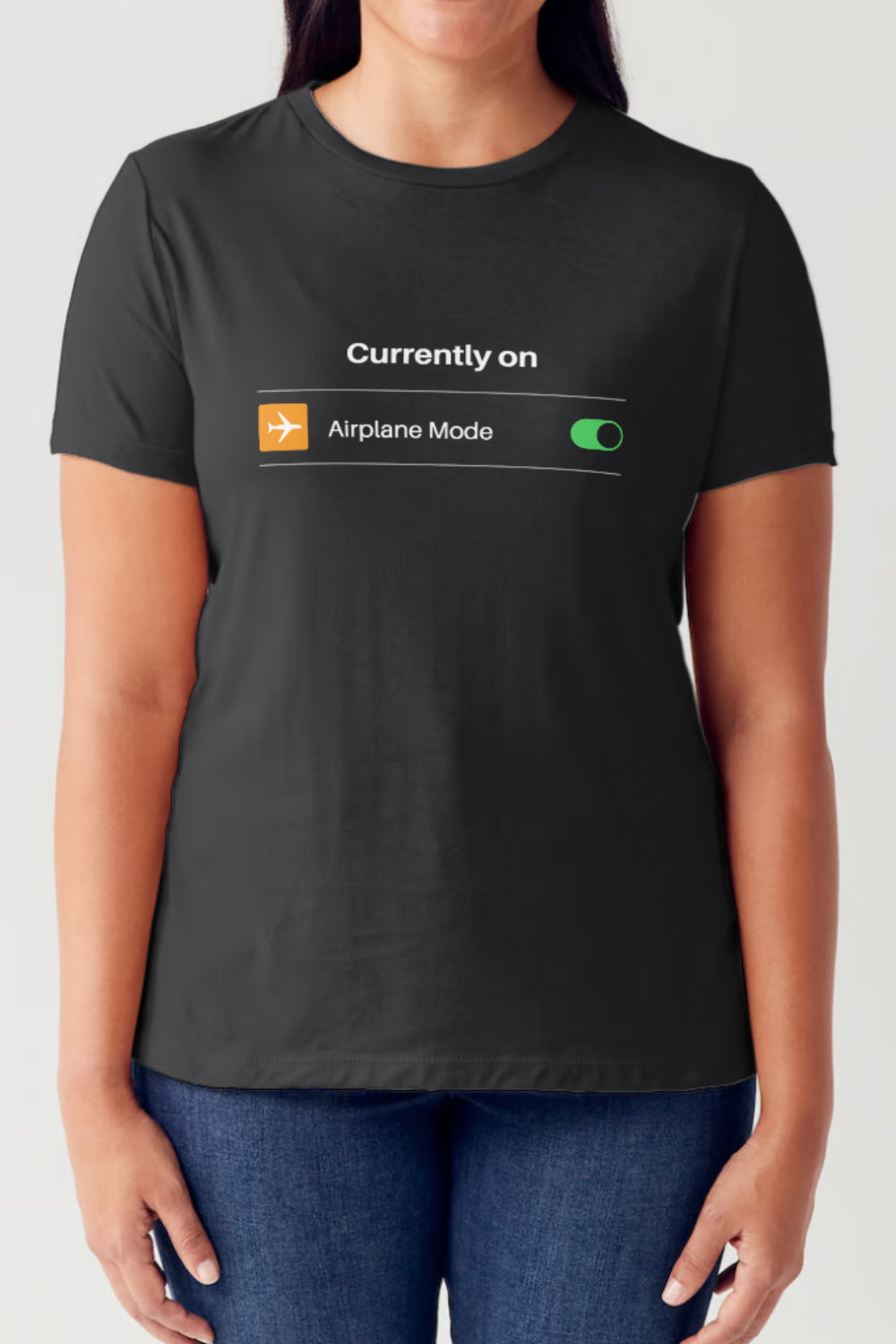 Simply Love Full Size CURRENTLY ON AIRPLANE MODE Graphic Short Sleeve Tubular T-Shirt Black