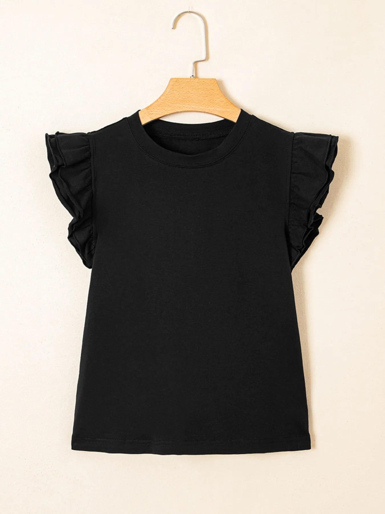 Ruffled Crew Neck Slim Fit Top
