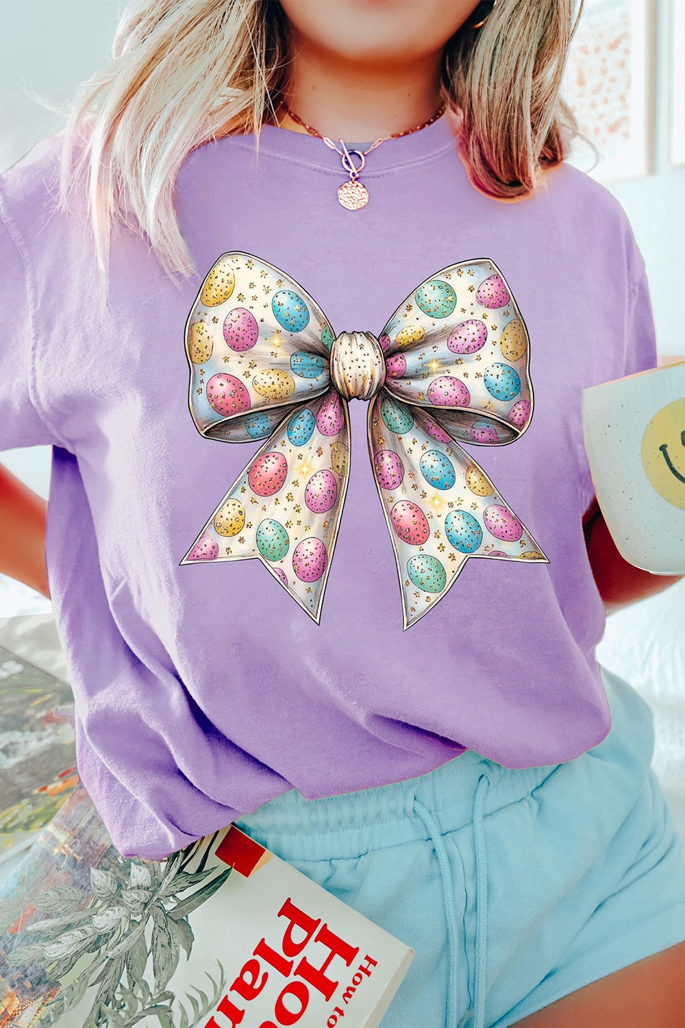 Bow Graphic Round Neck Short Sleeve T-Shirt