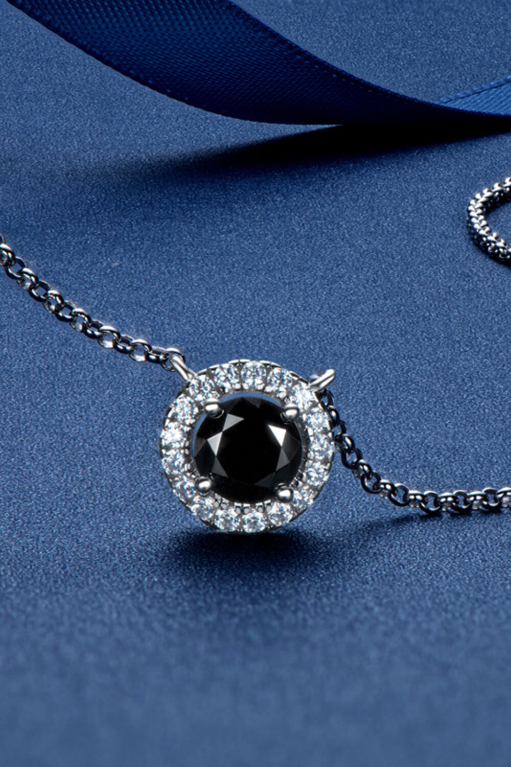 Two-Tone 1 Carat Moissanite Round Pendant Necklace Black One Size