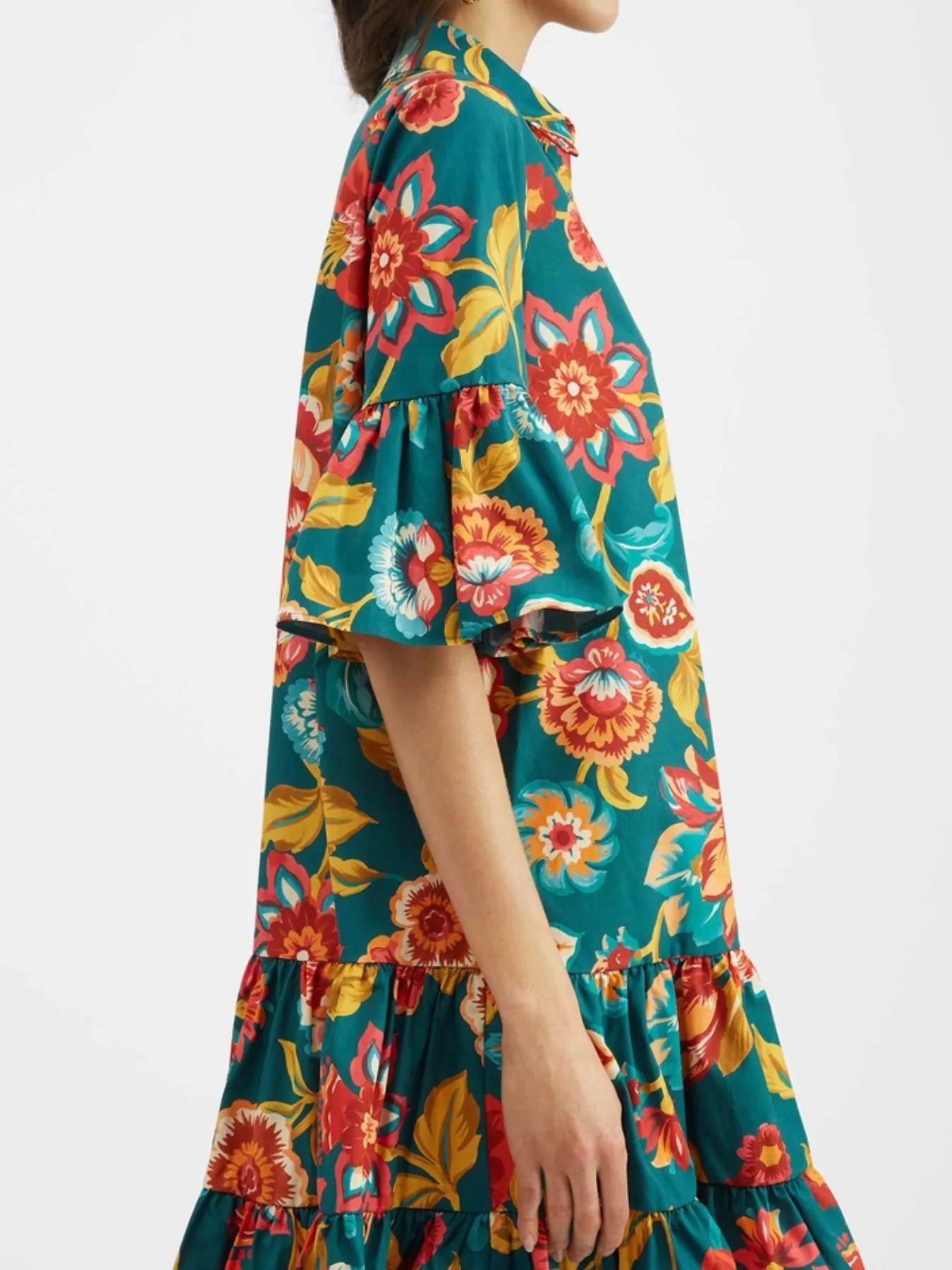 Floral Print Ruffle Sleeve Mini Dress