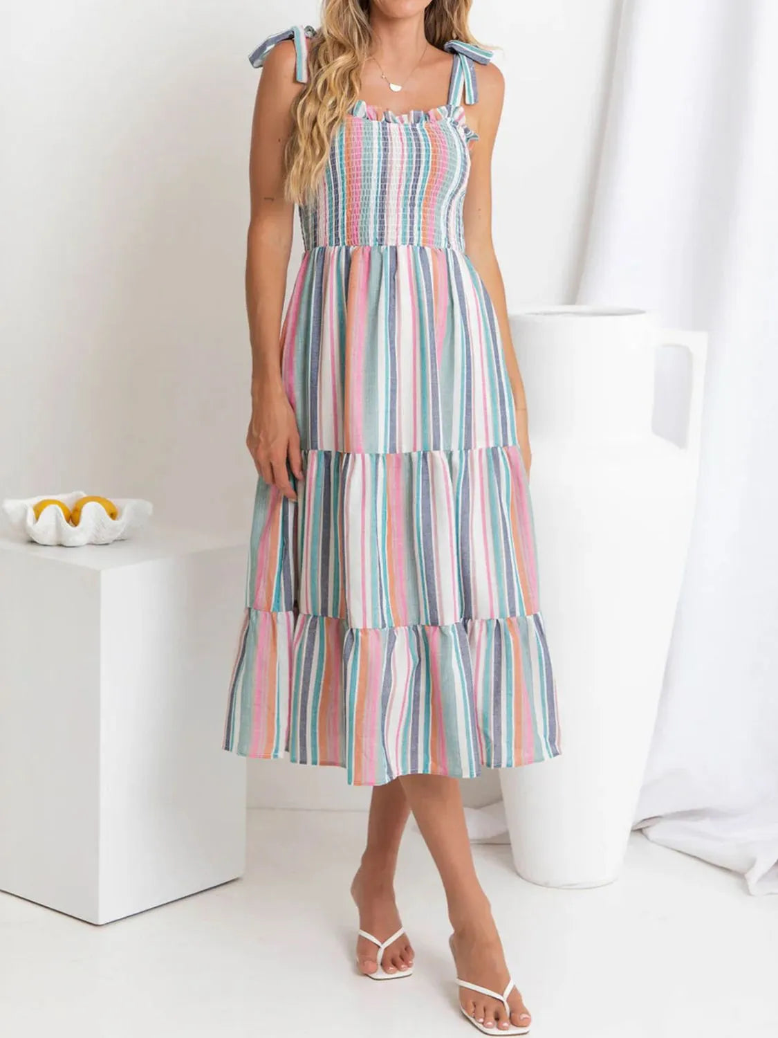 Contrast Striped Square Neck Cami Dress Stripe