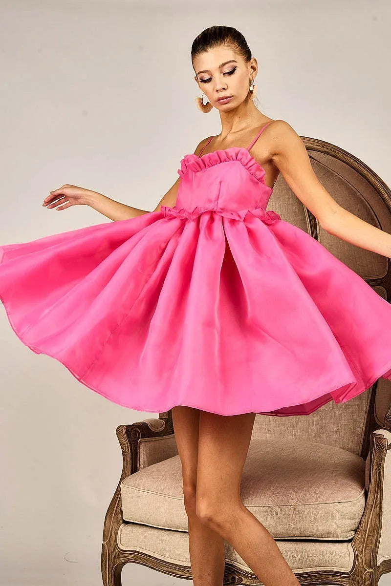 BiBi Ruffled Edge Sweet Heart Neck Sleeveless Tulle Dress