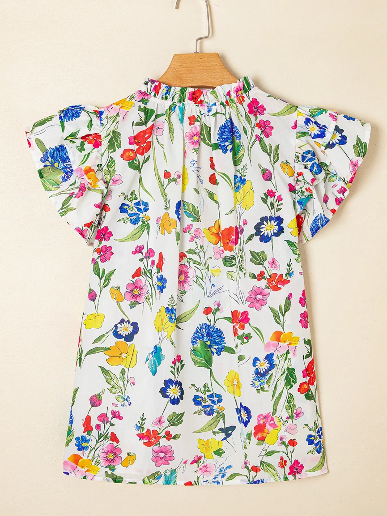 Floral Print Ruffle Layered Short Sleeve Blouse
