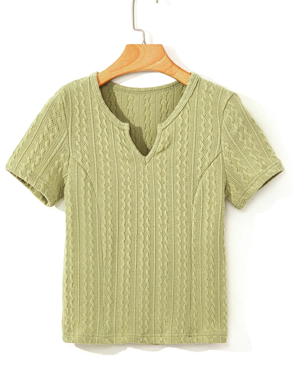 Textured Knit Slim Fit Notch V Neck Top