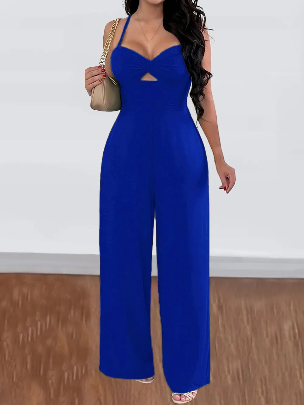 Devine Tie Back Backless Crisscross Jumpsuit Royal Blue