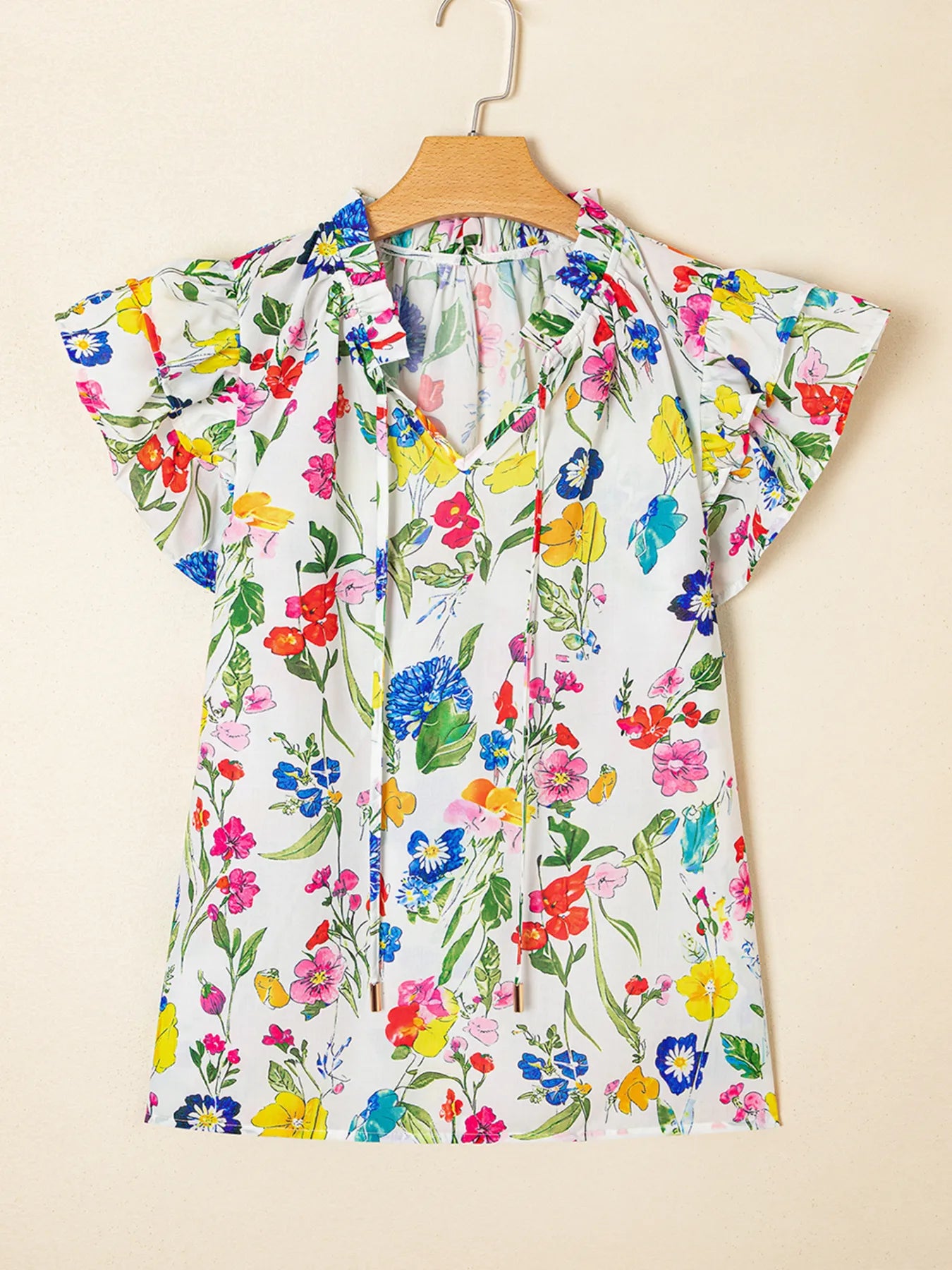 Floral Print Ruffle Layered Short Sleeve Blouse