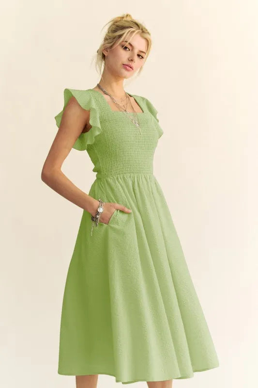 Davi & Dani Ruffled Cap Sleeve Smocked Mini Dress