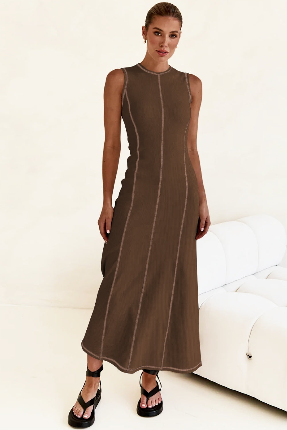 Contrast Stitching Maxi Tank Dress