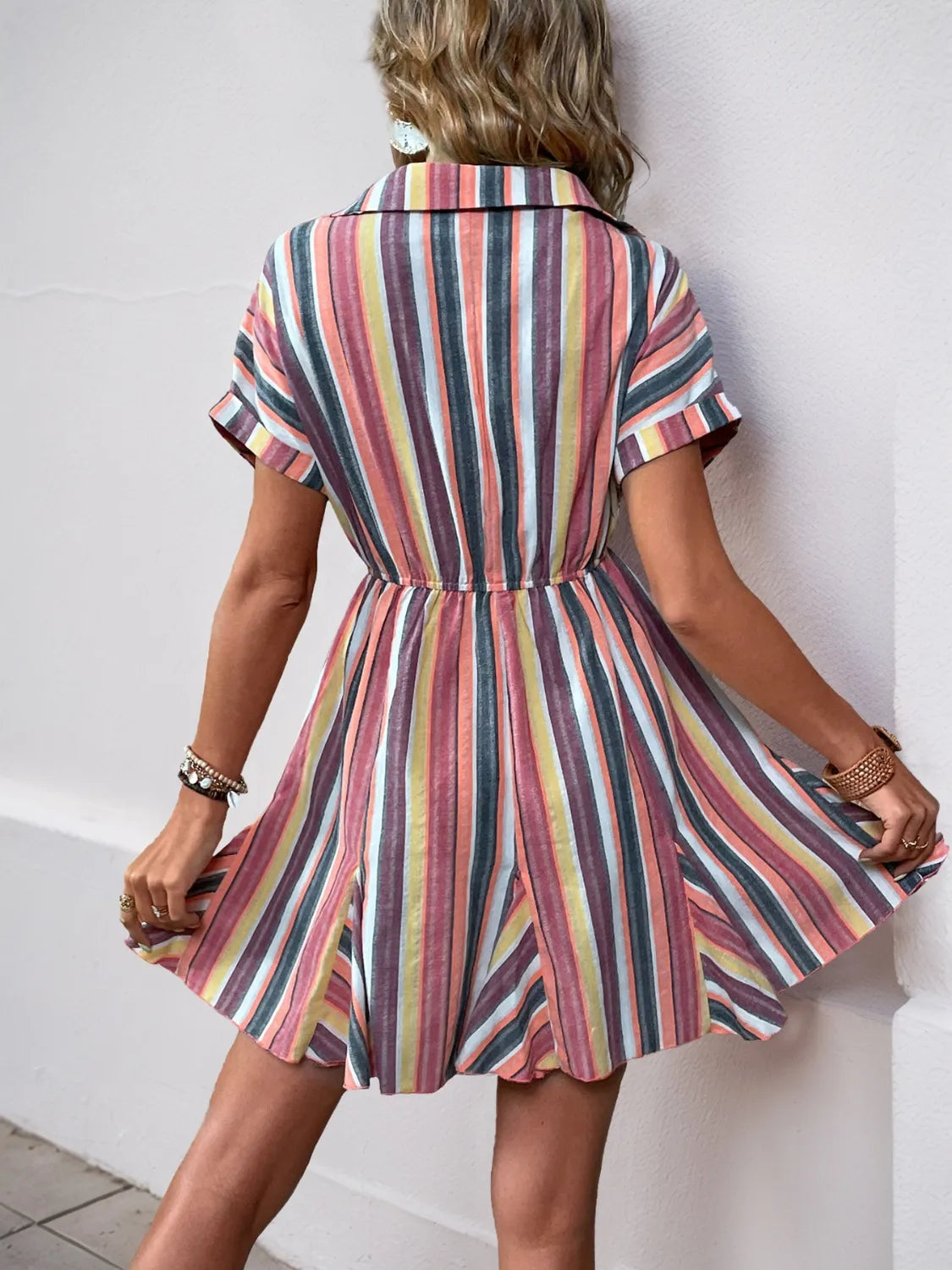 Striped Surplice Short Sleeve Dress