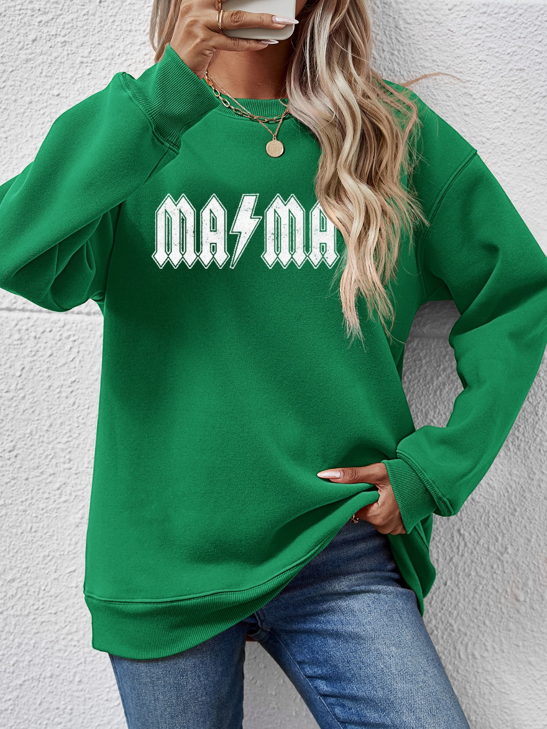 Letter Graphic Dropped Shoulder Sweatshirt Green