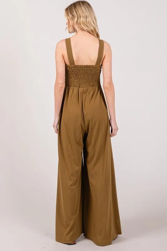 SAGE+FIG Smocked Flowy Wide Leg Jumpsuit