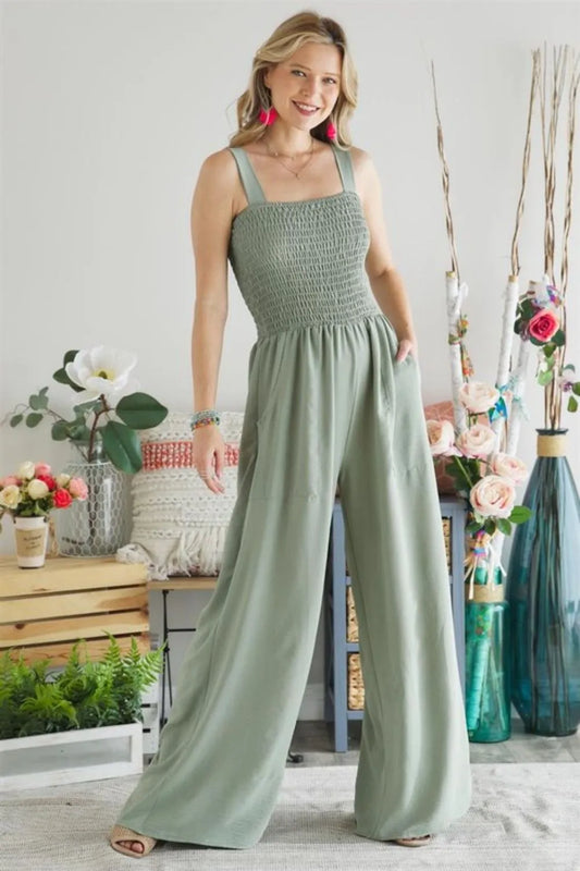 ADORA Smocking Top Wide Leg Jumpsuit
