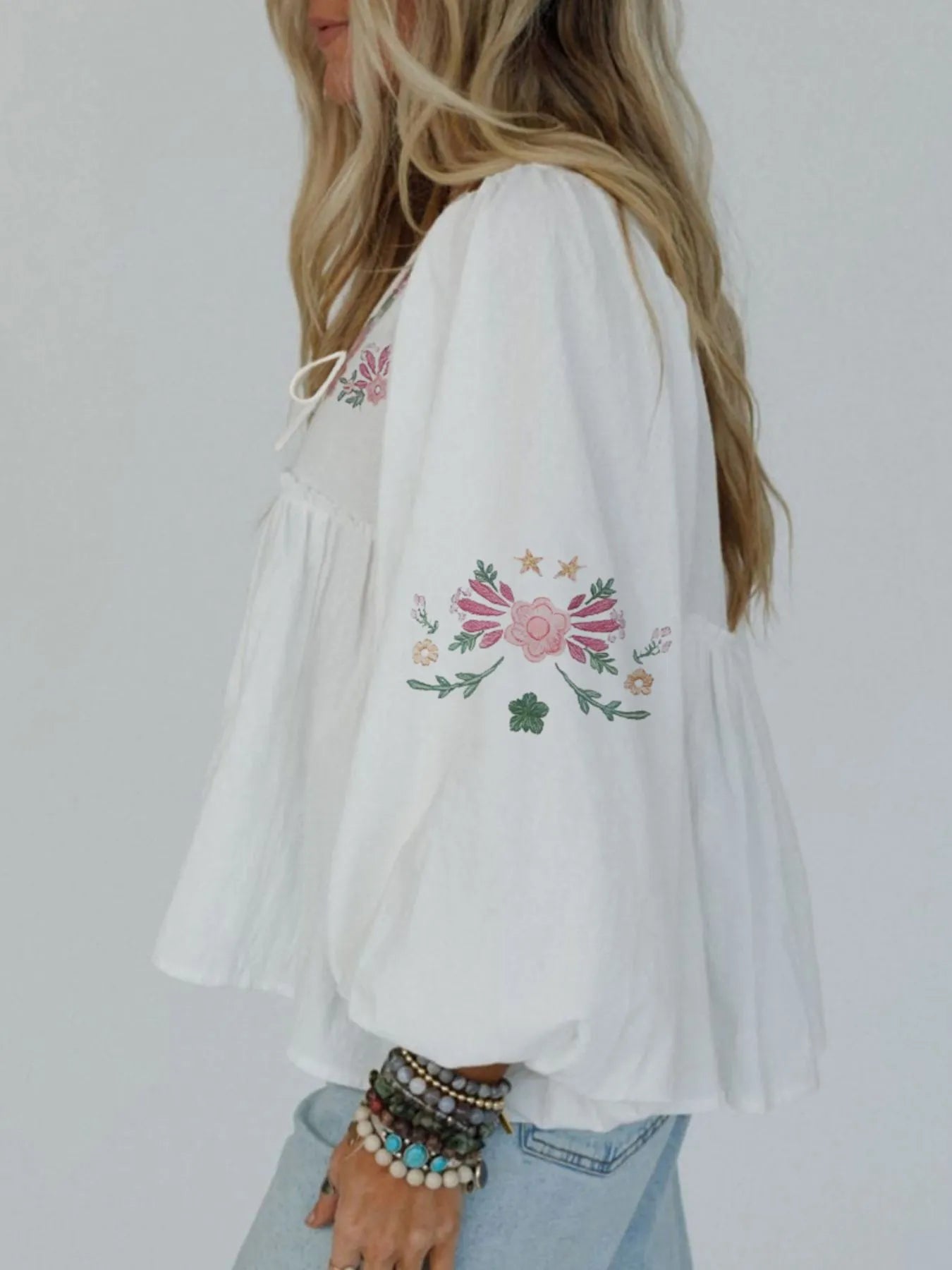 Flower V Neck Babydoll Blouse